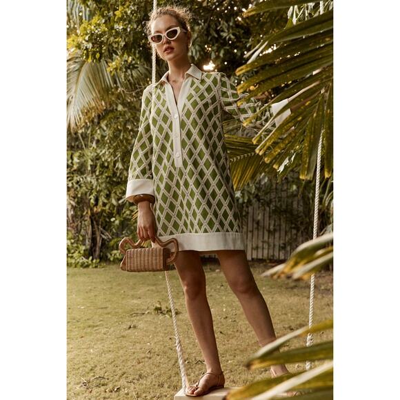 TUCKERNUCK Kelly Green Crochet Collier Dress Size L NWT Retail $198 Tuckernuck - Picture 8 of 10